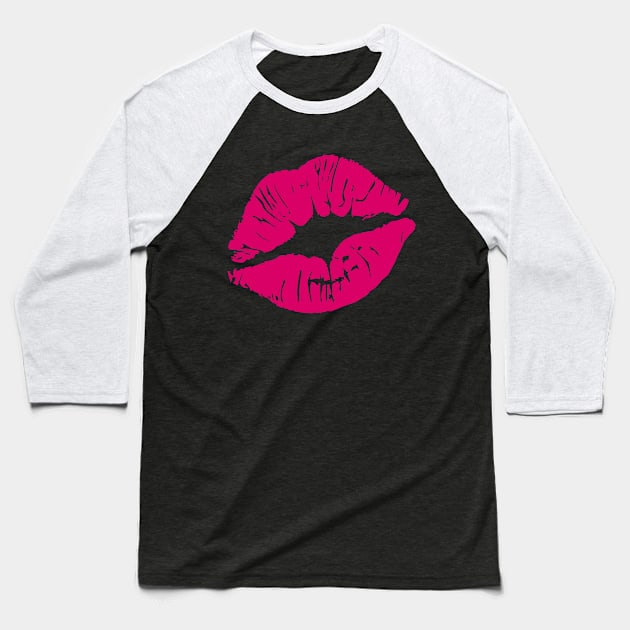 Hot Pink Lips (Dark) Baseball T-Shirt by Lushy